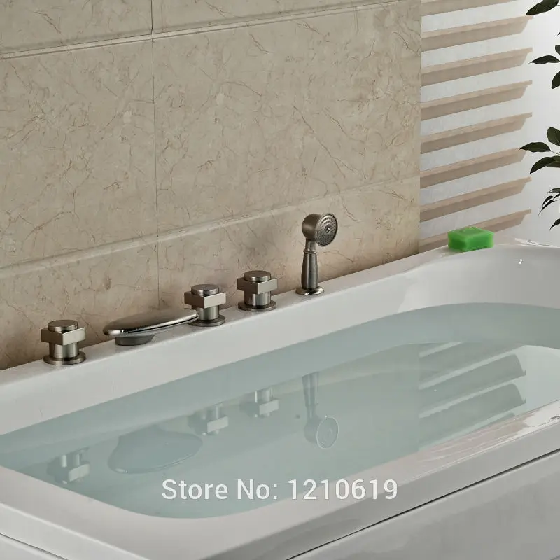 Новый водопад 5 шт. смеситель для ванной кран никель Матовый душ ванна на бортике |