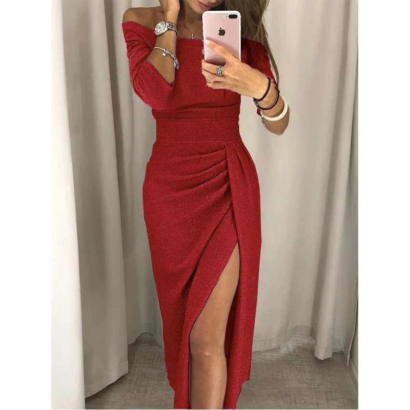 Toppick 2019 женское платье Элегантное сексуальное с одним плечом сверкающие Длинные