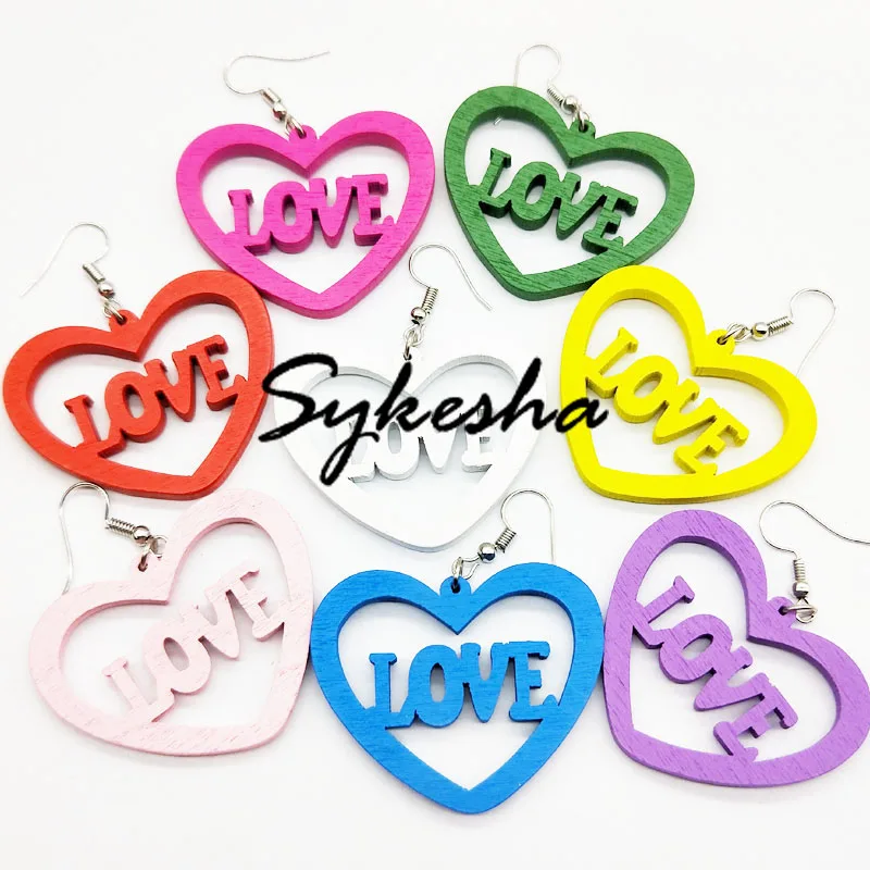 2018 Handmade Heart Design Hollow Carved Wood Drop Earrings Fashion Laser Cut Wooden Ear Jewelry | Украшения и аксессуары
