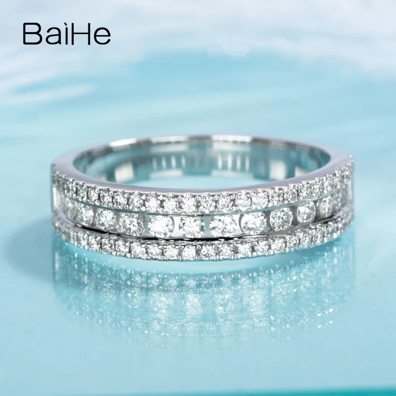 BAIHE Solid 14 K желтое золото 0.60ct Сертифицированный H/SI круглый вырез натуральные Алмазы обручальные женские модные элегантные кольца