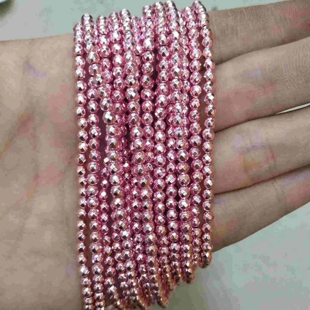 Pink Hematite Граненые 3 мм натуральный камень бусины розовый кристалл кварца лазурит Агаты драгоценный камень бусины для самостоятельного изготовления ювелирных изделий браслет - Цвет: Pink Hematite