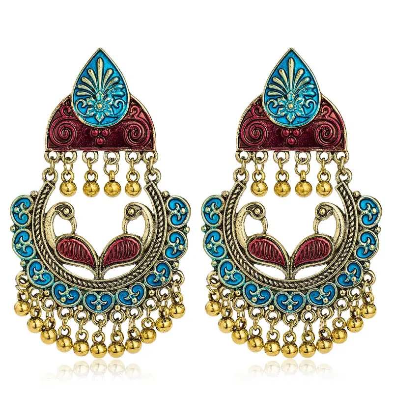 SHUANGR индийские цыганские украшения Jhumka винтажные этнические Висячие серьги для женщин Женская Юбилейная Свадебная вечеринка Bijoux - Окраска металла: S01131