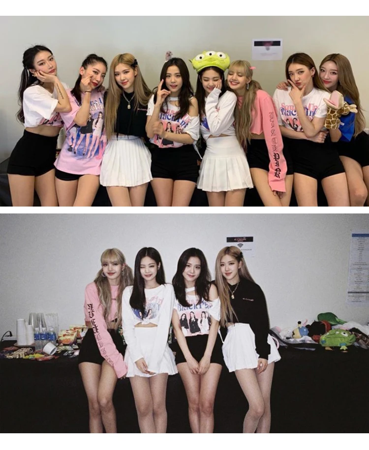 BLACKPINK в вашем регионе TOUR черная+ розовые длинные рукава футболка