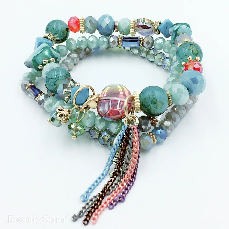 hangjing 3pcs /set bohemian 2019 new trendy charm tassel unique adjustable crystal nature stone bead bracelets women | Украшения и