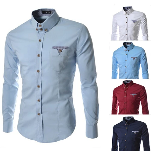 

HOT 2020 spring autumn Hot style fashion gentleman men's casual shirts design pocket color long sleeve casual dress shirts Men