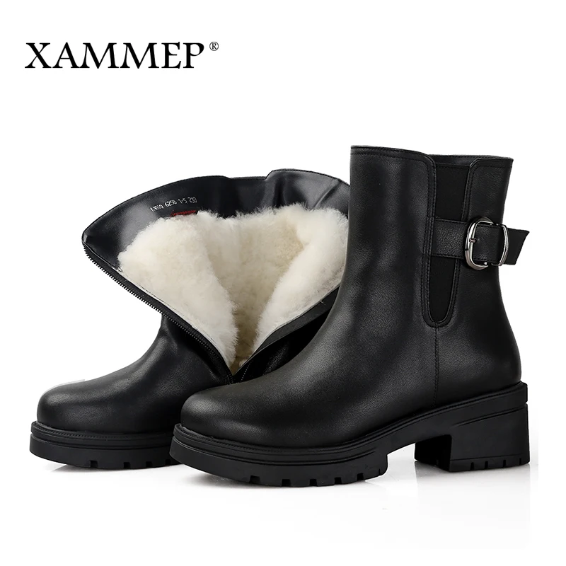 Женские зимние ботинки Xammep из натуральной кожи сапоги шерсти Брендовая женская
