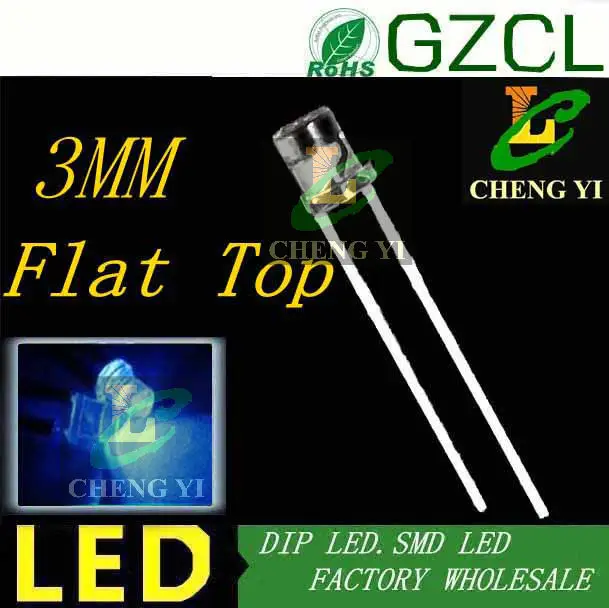 LED Производитель 3 мм led диод желтый плоский Топ DIP 2 0-2 5 V 585-595nm (Бесплатная доставка)