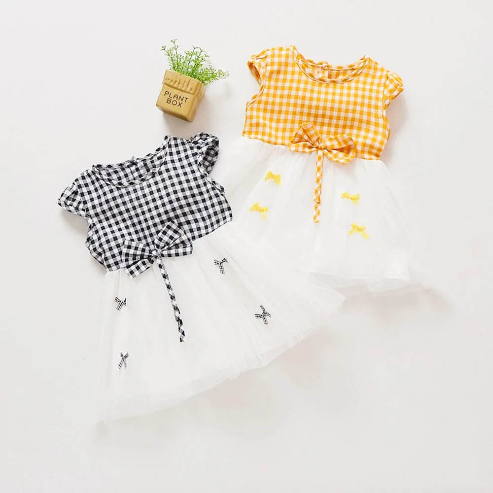 Мода 2019 платье для новорожденных девочек клетчатый бант Повседневное из