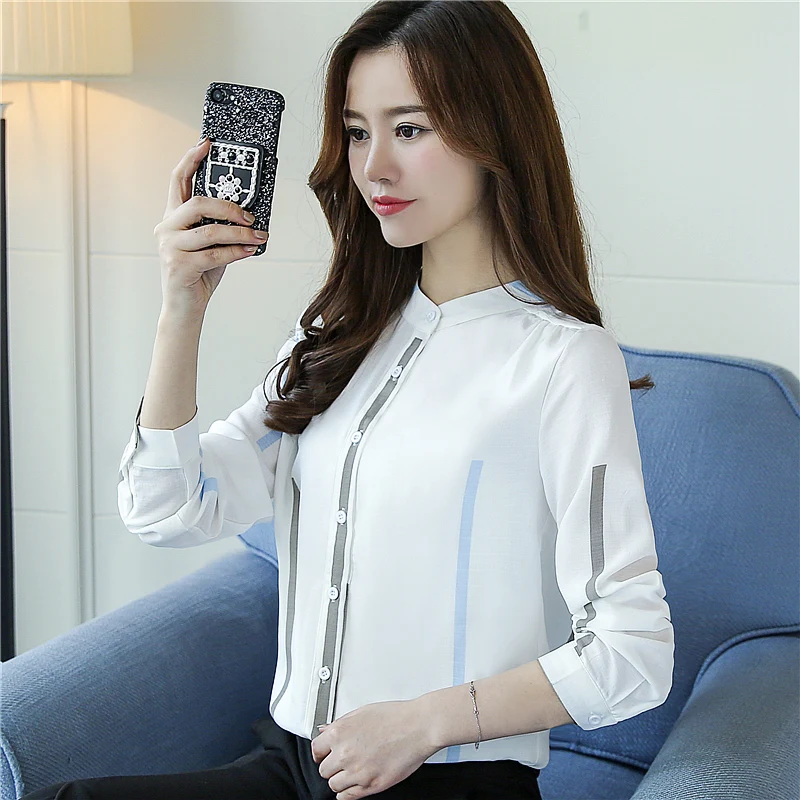 Сплошной цвет 2019 Новая Осенняя модная офисная Женская белая шифоновая блузка с