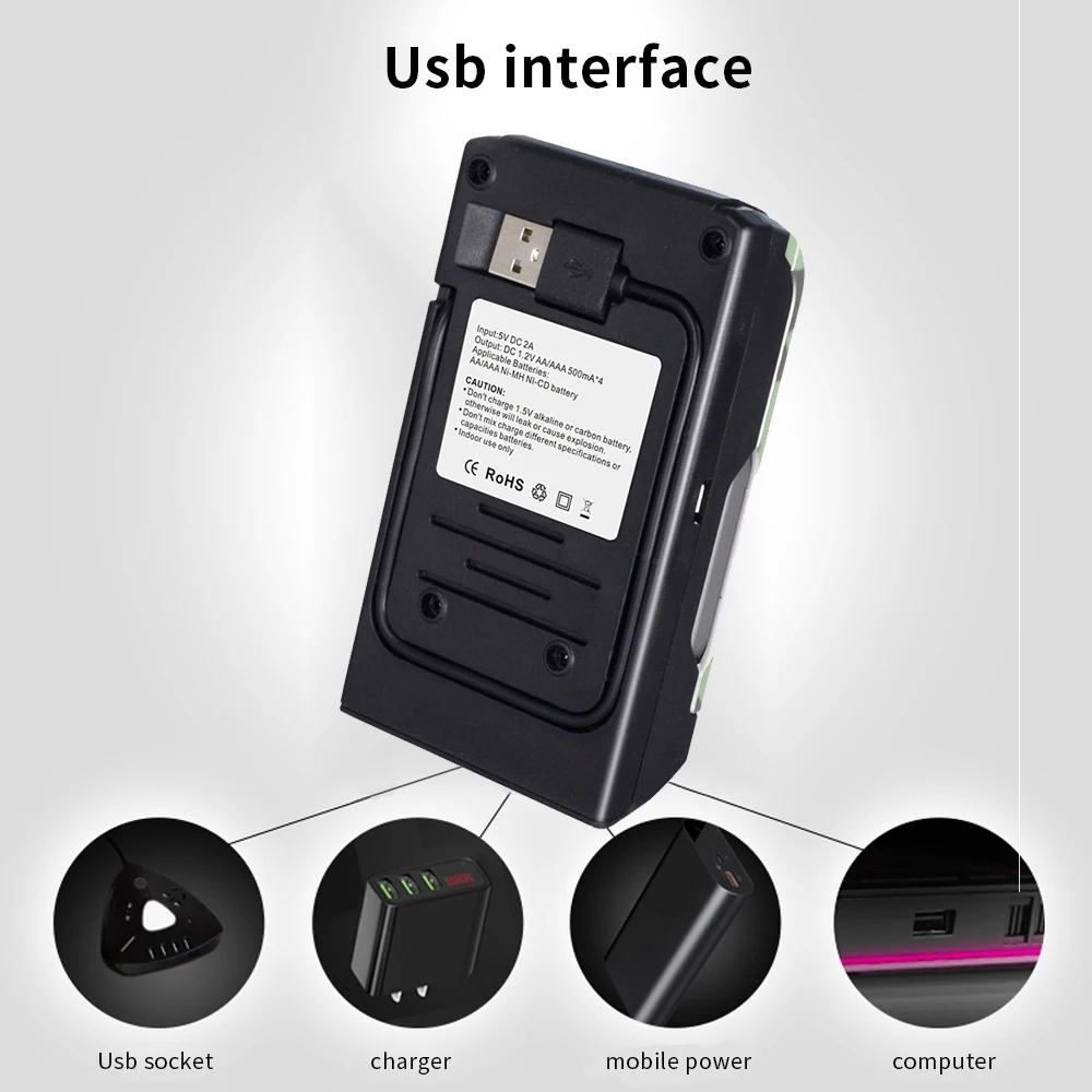 Умное зарядное устройство PALO 4 слота ЖК-дисплей USB для аккумуляторных батарей AA AAA