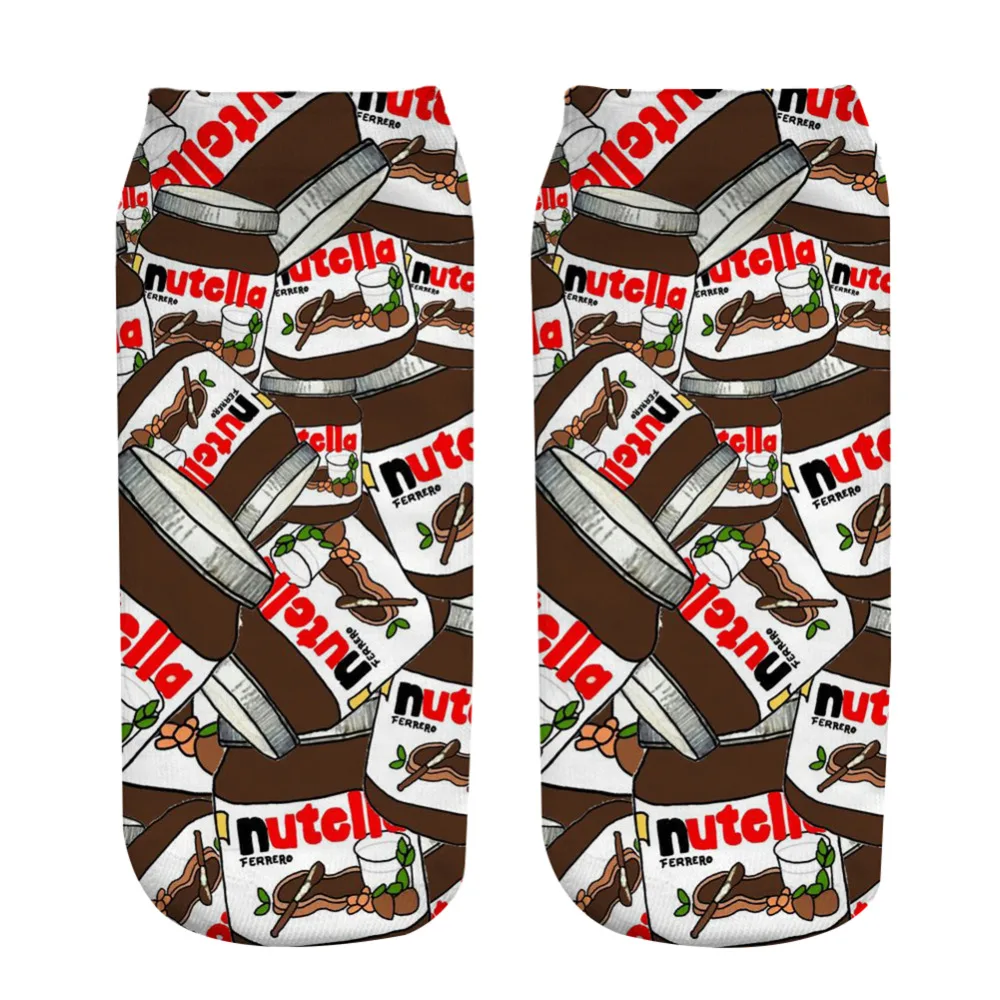 Хлопковые Повседневные носки кофейного цвета с 3D принтом Короткие ножные Nutella