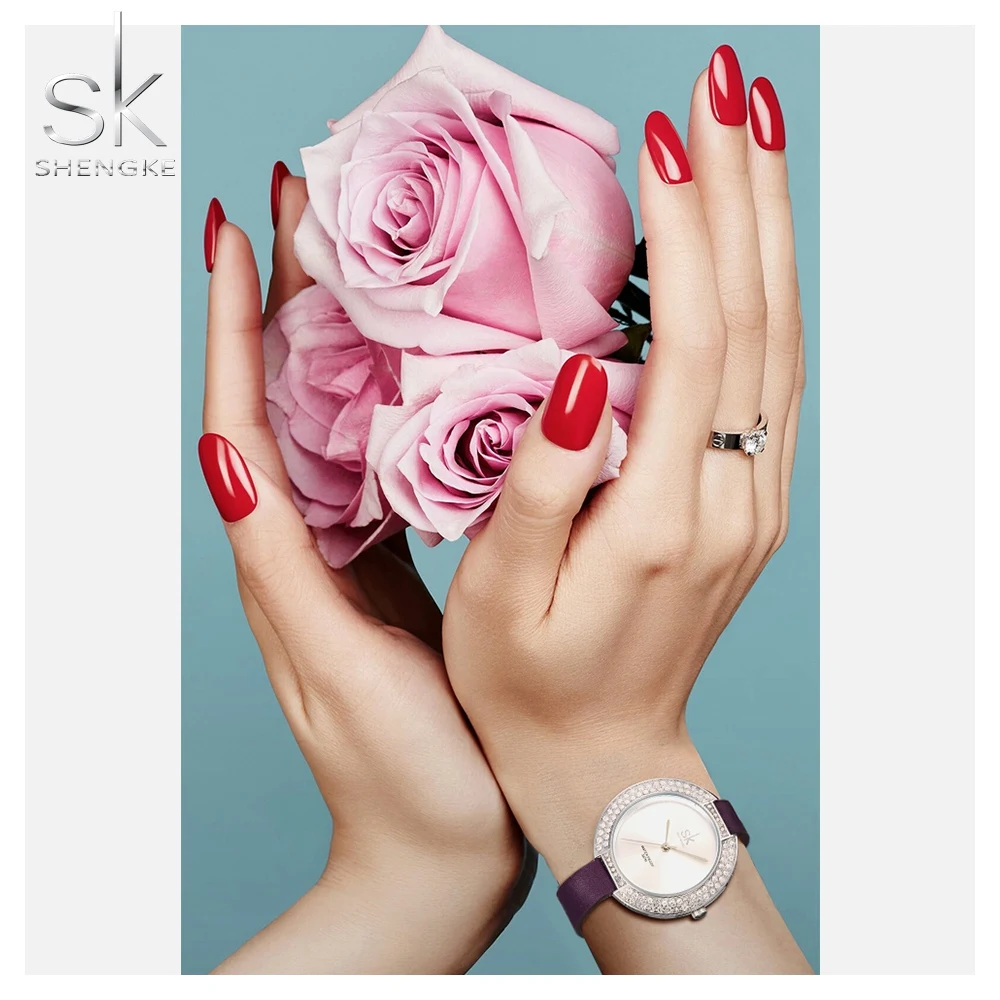 SK золотые кварцевые часы с бриллиантами и кожаным ремешком женские брендовые