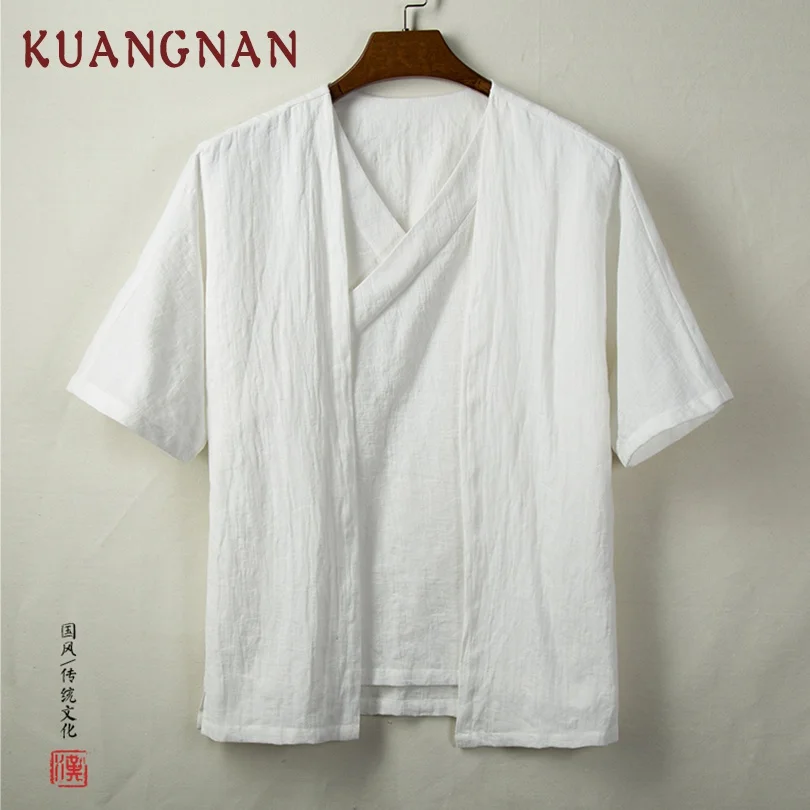 KUANGNAN китайское кимоно кардиган мужские рубашки 4XL пуловер японское мужское