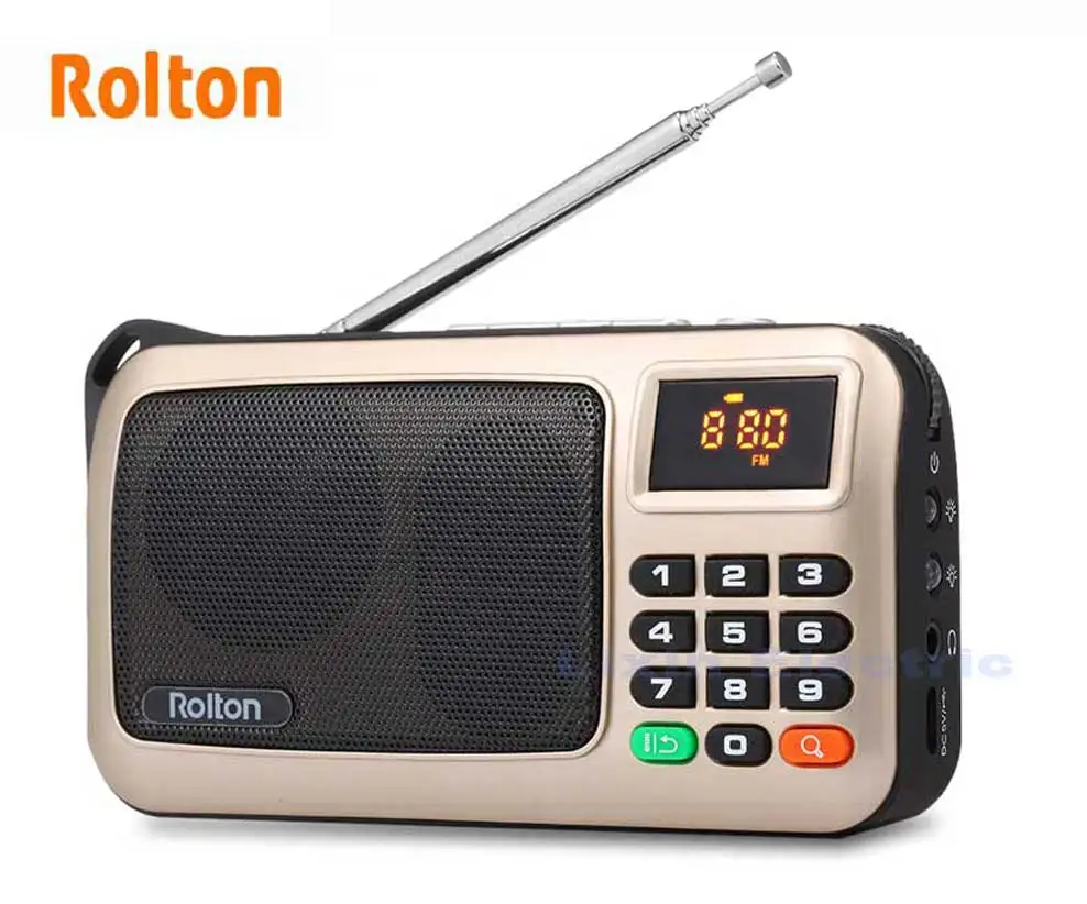 Цифровой портативный мини fm-радио Rolton, dab радио, портативный am FM radyo музыкальный плеер, динамик TF USB с фонариком, проверка денег - Цвет: Gold