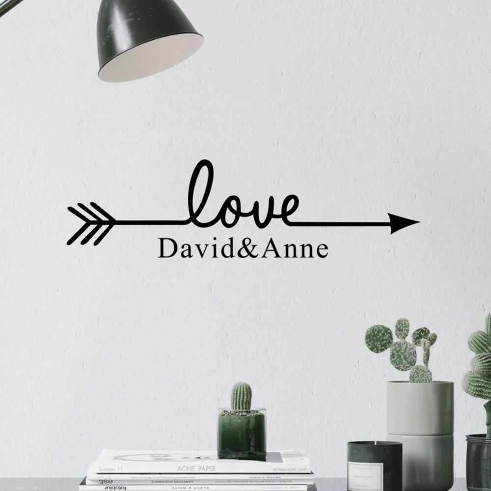 Love Arrow Personalized Couple Name Vinyl Art Wall Sticker for Living Room Bedroom Decor | Дом и сад