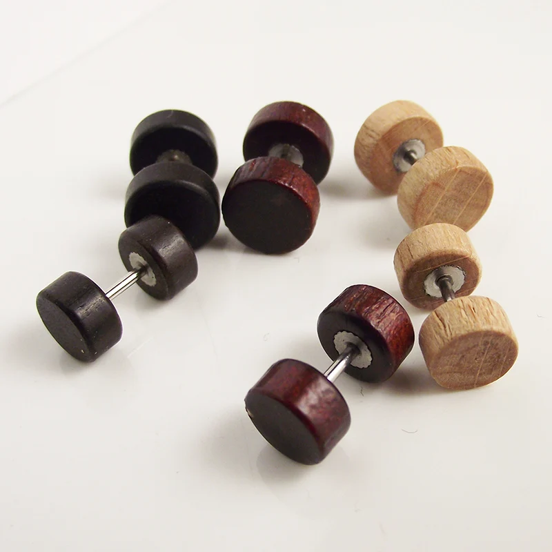 2 шт. Поддельные беруши деревянные мужские серьги-гвоздики панк-Сережки для