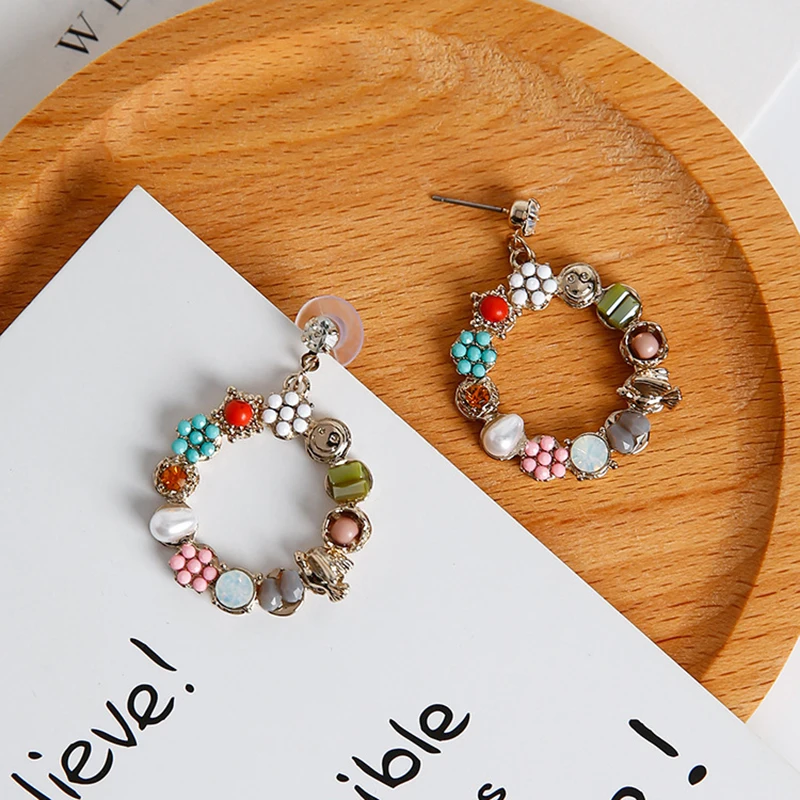 Серьги JZTOP с кристаллами Геометрическая подвеска из искусственного жемчуга