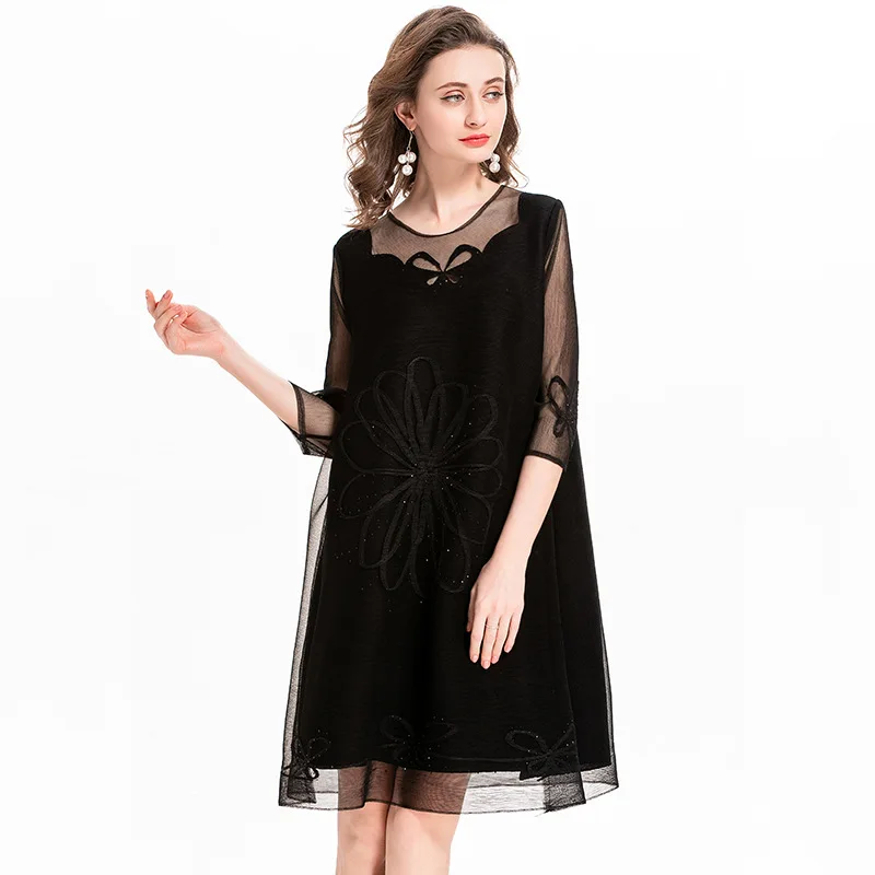 Плиссированное Платье из сетчатой пряжи с бабочками однотонные нашивные платья