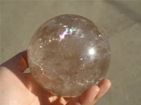 9cm natural rainbow smoky citrine clear quartz crystal sphere ball 1045g