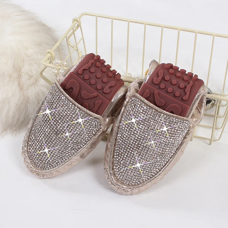 Spring Summer Flats Shoes Women Ballet Shoes For Women Casual Crystal Boat Shoes Slip On Soft Rhinestone Women Flats Plus Size - Цвет: Золотой