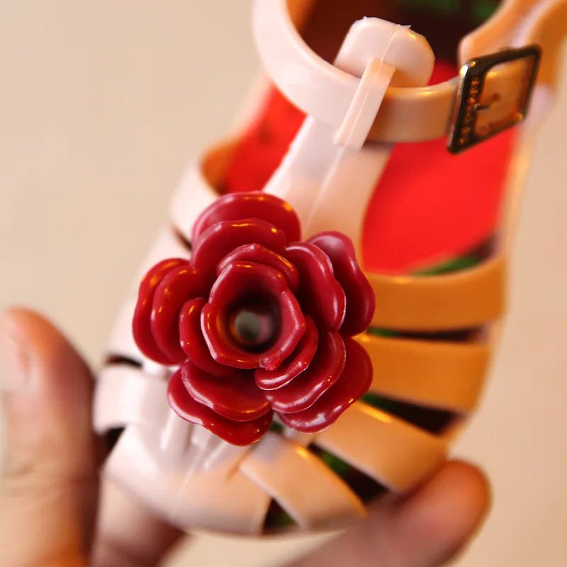 Новая летняя прозрачная детская обувь с розочками ПВХ прозрачные сандалии для