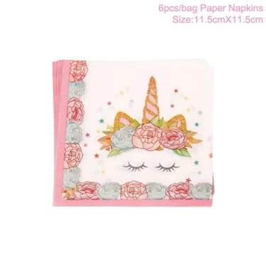 Paper Napkins 6pcs QIFU одноразовая посуда Единорог вечерние бумажные пакеты тарелки салфетки для стаканчиков День Рождения украшения Дети Единорог тематический день рождения - Цвет: Paper Napkins 6pcs