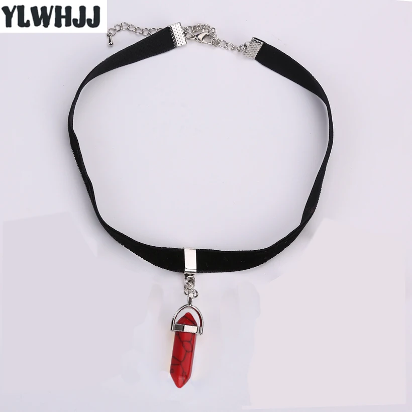 YLWHJJ brand 2017 new women bullet choker necklace black velvet girls crystal natural stone glass fashion statement jewelry hot | Украшения