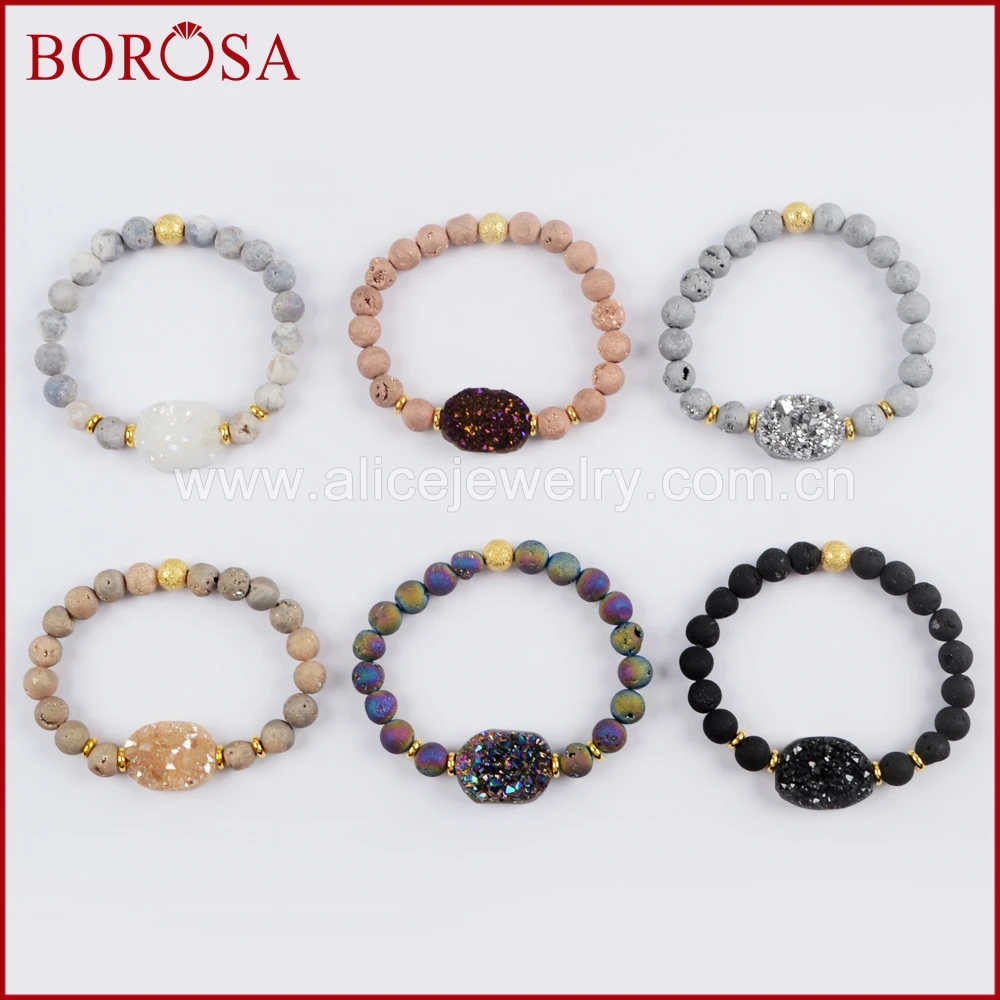 BOROSA 5/6 шт. 2019 Новое поступление титановый Радужный Drusy с 8 мм друзные бусины