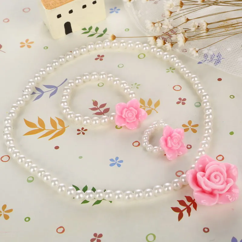 Модный новый дизайн романтического цветка 3 шт. набор украшений для детей бусы из