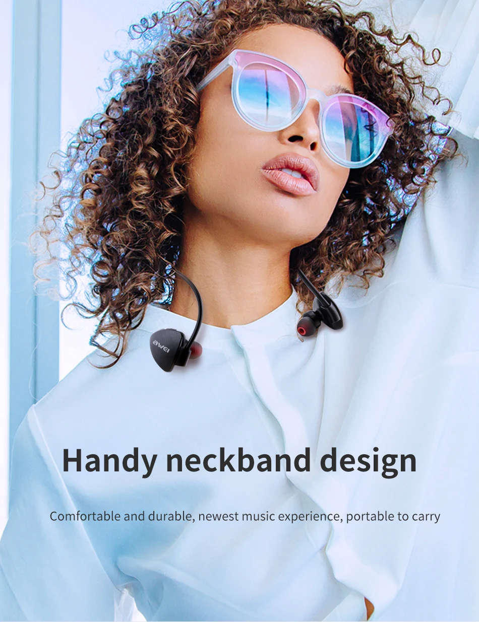 AWEI A847BL IPX4 водонепроницаемые спортивные беспроводные Bluetooth наушники CSR Chip HD Sterep Sound Neckband 17g с микрофоном для бега