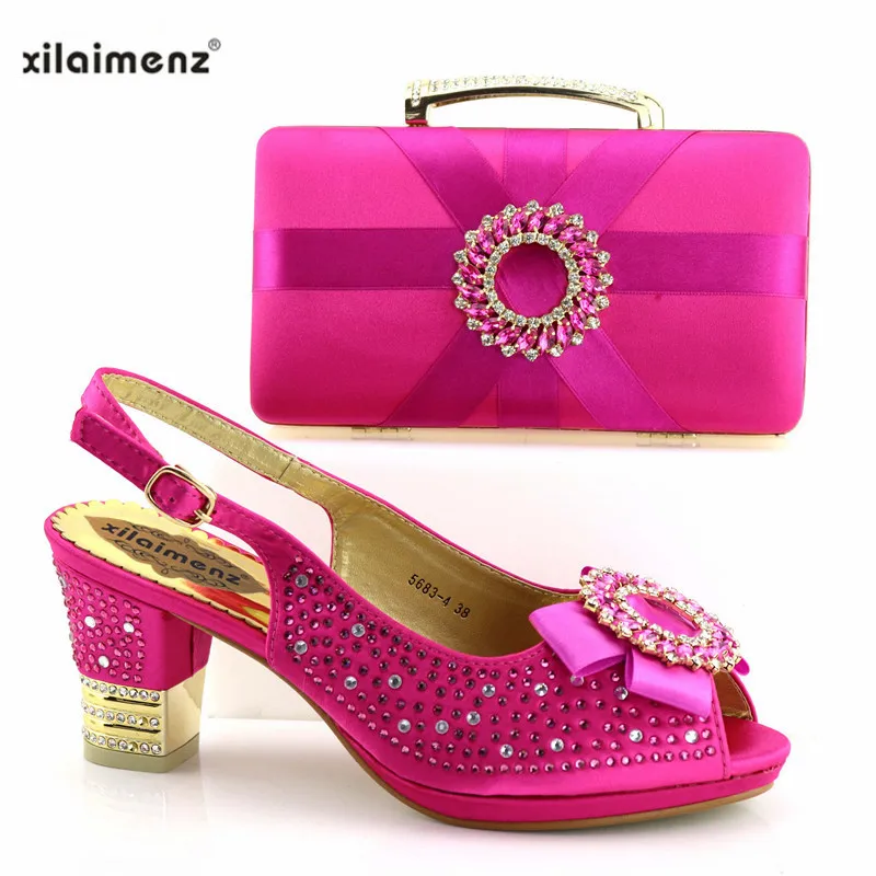 2019 г. комплект из обуви и сумки цвета фуксии в нигерийском стиле Итальянская