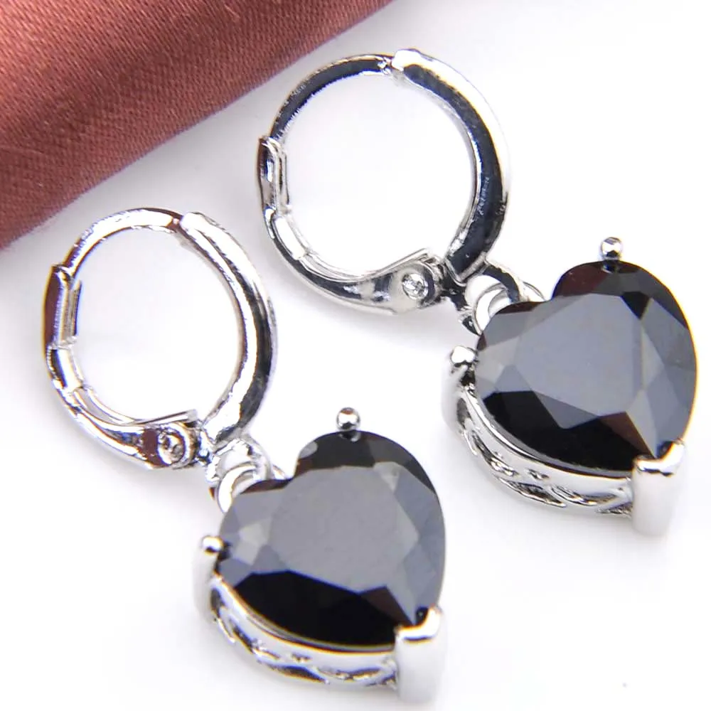 Серьги-подвески Luckyshine в форме сердца из серебра с кубическим цирконием разных