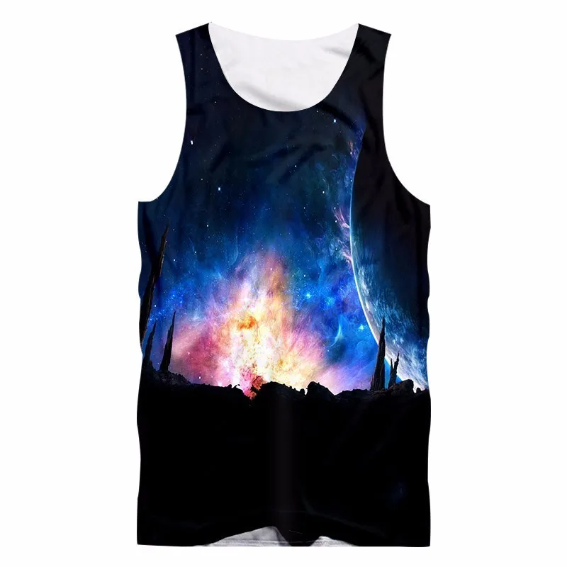 OGKB Blue Galaxy Space 3d мужской уличный жилет для бодибилдинга Панк майка Стрингер
