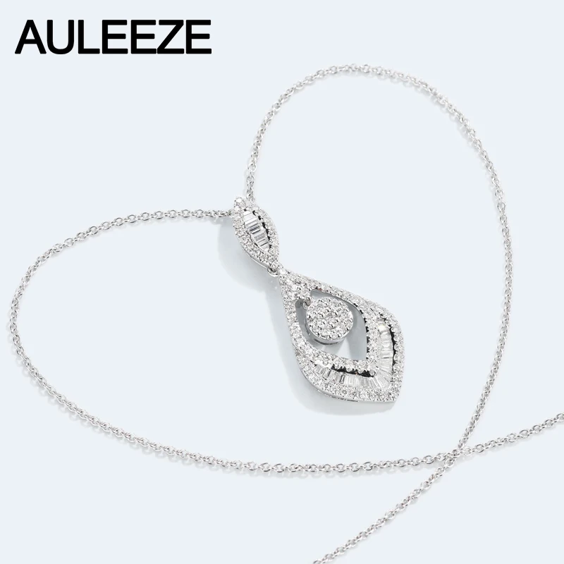 AULEEZE роскошное 0 89 cttw Настоящее бриллиантовое ожерелье 18K белое золото изумруд с