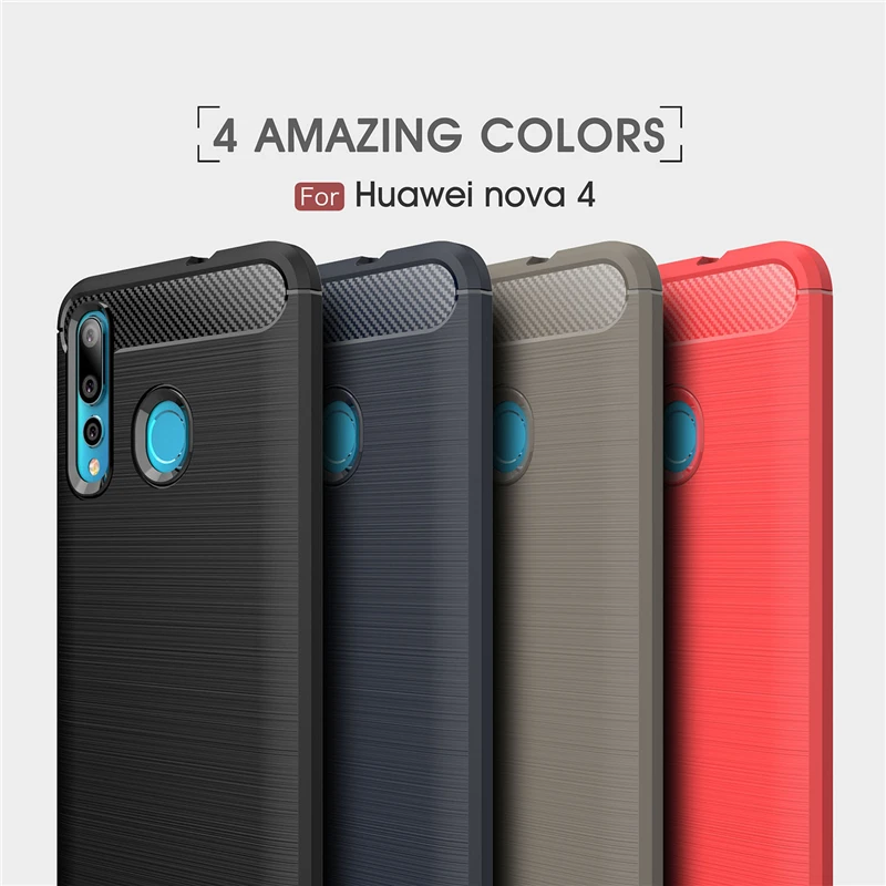 For Cover Huawei Nova 4 Case Firm Bumper Carbon Fiber 6.4&quot Rubber Silicone Funda Coque | Мобильные телефоны и
