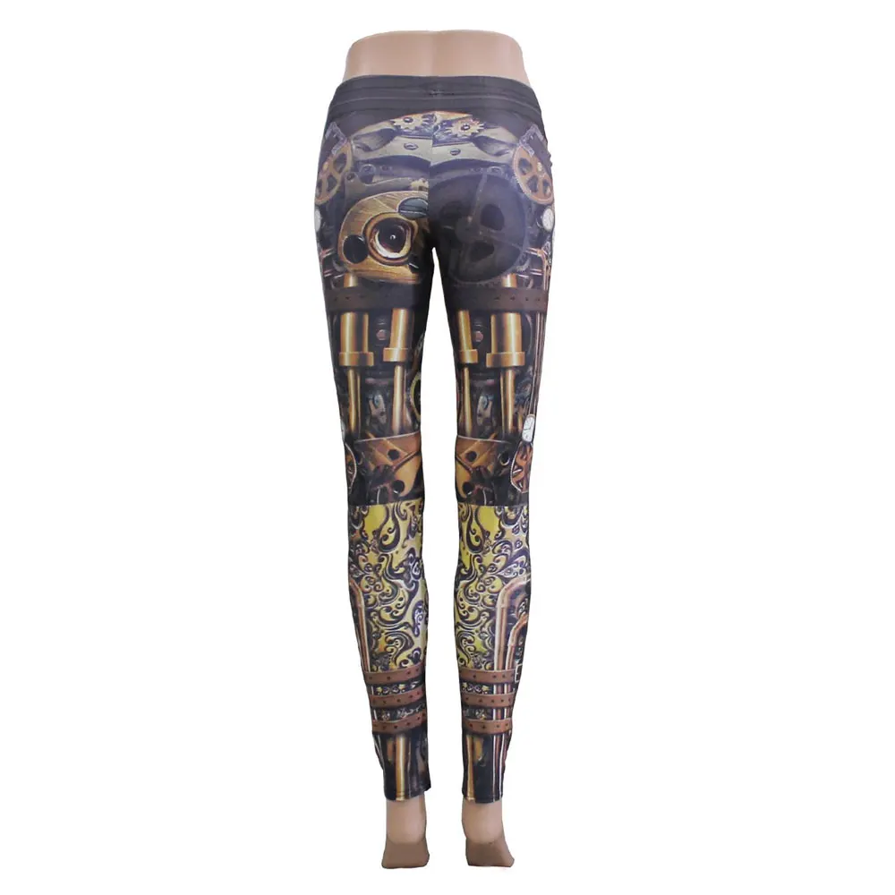 Хип хоп тренировки стимпанк леггинсы Для женщин 3D печать Хэллоуин Лето Шестерни