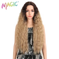 magic lace synthetic wigs for women middle part long 30 soft ombre blonde wig with dark roots wavy heat resistant fiber