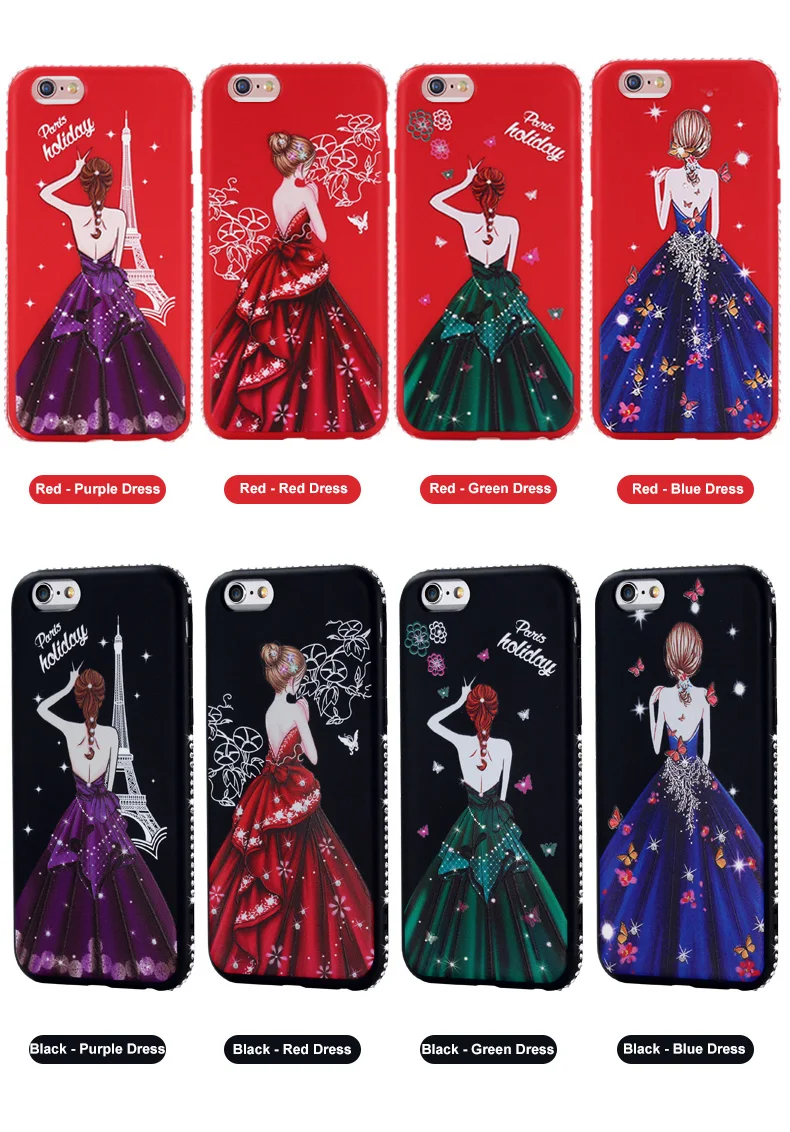 Case For apple iphone 5 5s 6 6s 7 8 Plus Fashion Crystal Diamond Sexy Dress Girl Painted Back Cover X Shell Capa |