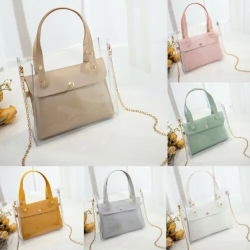 Женская прозрачная сумка из ПВХ однотонная Сумка желе на ремне ярких цветов лето