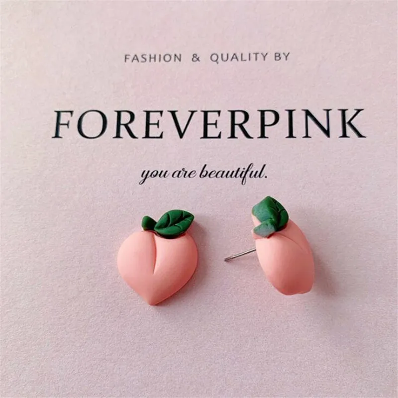 Summer Style Cute Fruit Fashion Stud Earrings For Women Lovely Pink Peach Strawberry Pineapple Party Earring Hot Sale | Украшения и