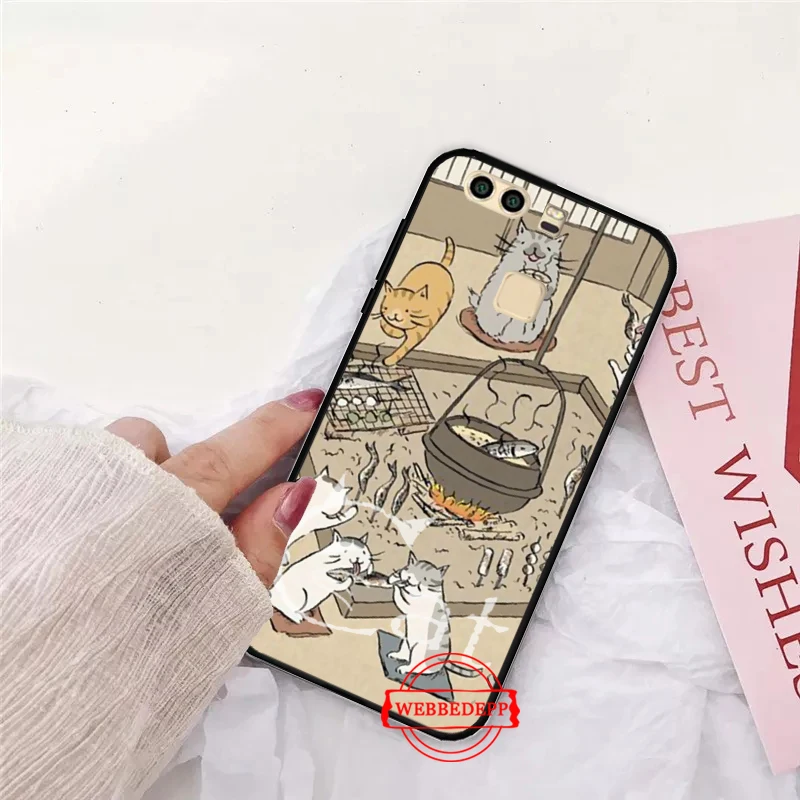 

Japanese Cat Drink Pattern Skin Silicone Case for Huawei P8 Lite 2015 2017 P9 2016 Mimi P10 P20 Pro P Smart 2019 P30