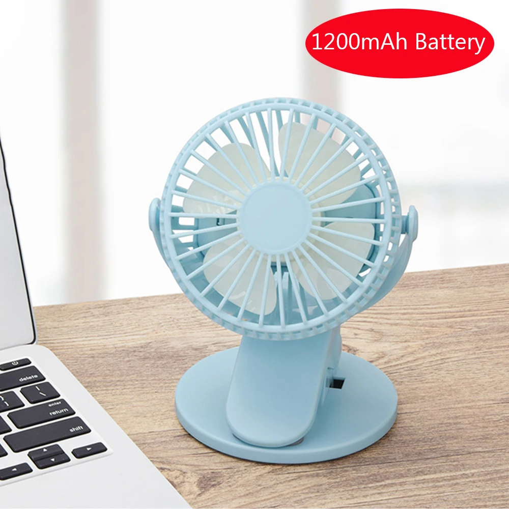 1200mAh Blue Портативный Настольный usb-вентилятор, мини-вентилятор с зажимом, бесшумный вентилятор, вращающийся на 360 градусов, USB Перезаряжаемый воздушный вентилятор, домашний ABS Электрический компьютерный Настольный вентилятор - Цвет: 1200mAh Blue