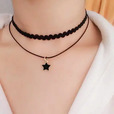 13 black star ZRHUA чокер ожерелье чёрный кружевной бархатный полоса женский воротник вечерние ювелирные изделия Аксессуары для шеи Золотое серебряное покрытие цепочка ожерелье s - Окраска металла: 13 black star