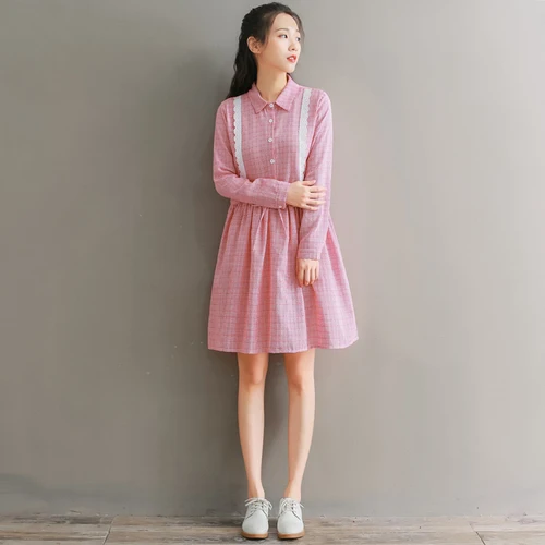 Mori Girl/весенне-осеннее женское милое платье цвет синий розовый Повседневное в