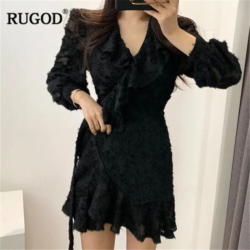 RUGOD 2019 элегантные женские кружевное платье с v-образным вырезом длинными рукавами