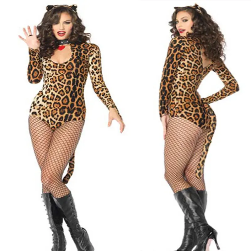 Новинка 2016 модный костюм кошки на Хэллоуин женские костюмы леопарда для косплея