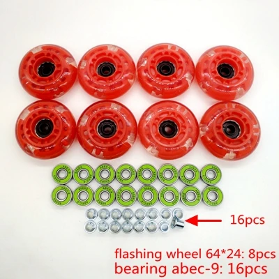red 64 mm Роликовые коньки мигающие колеса для детей 60*24 мм 64*24 мм подшипник ABEC-9 - Цвет: red 64 mm