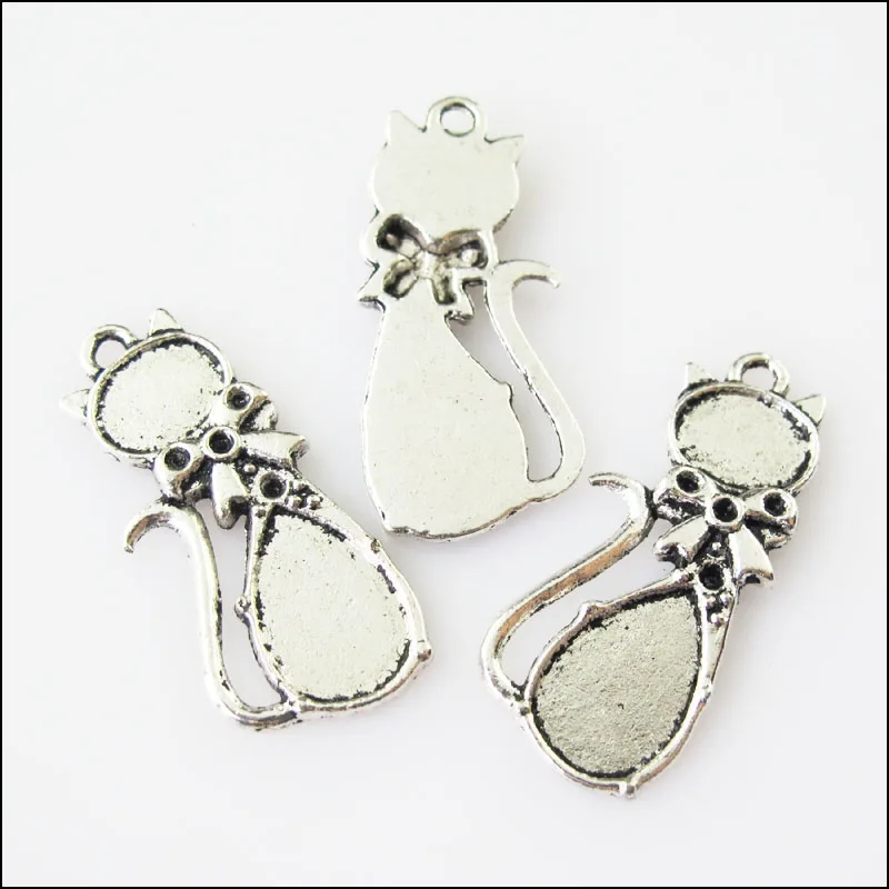New 20Pcs Tibetan Silver Color Bow Animal Cat Charms Pendants 13x30mm | Украшения и аксессуары