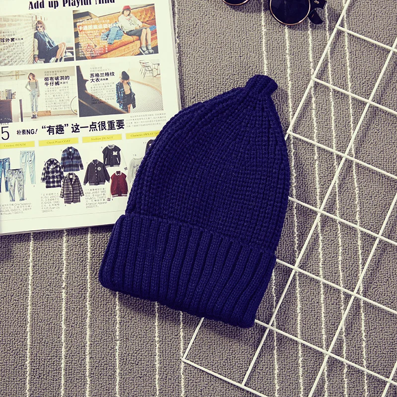 Новая осенне-зимняя вязаная шапка для женщин и мужчин Skullies Beanie, шапки, одноцветные, острый верх, лук версия, вязаные шапки