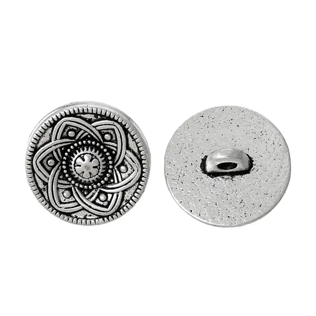 

Zinc metal alloy Shank Button Metal Buttons Round silver color Single Hole Flower 15mm( 5/8")Dia,5 PCs